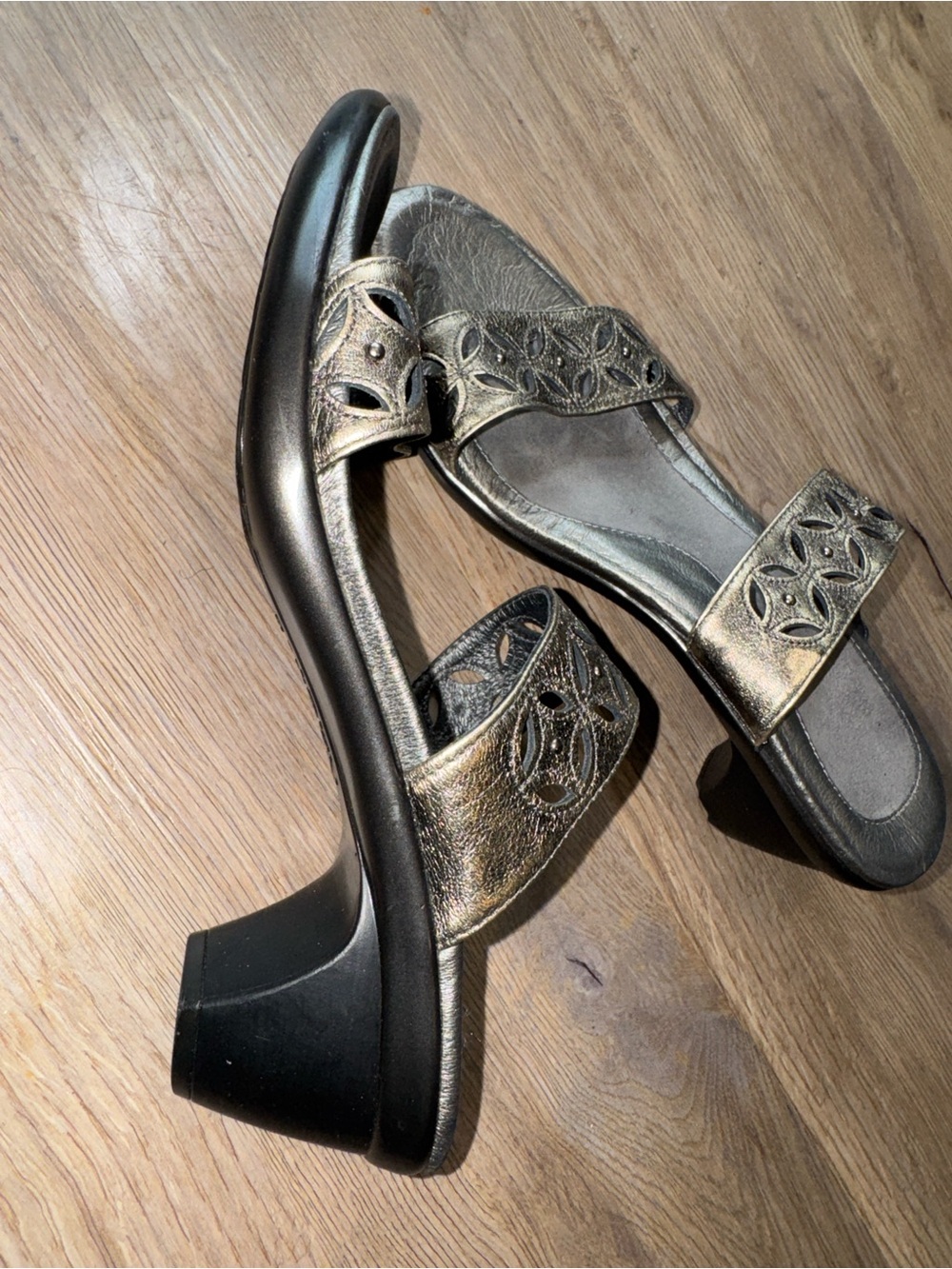 Naot Metallic Grey Double-Strap Slide Sandals - Size 39